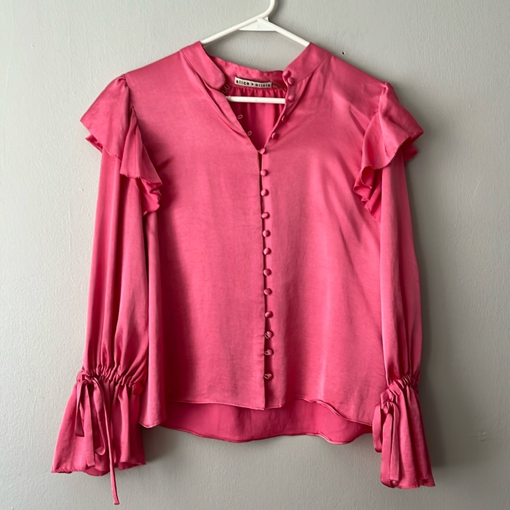 pink ruffle alice and olivia top